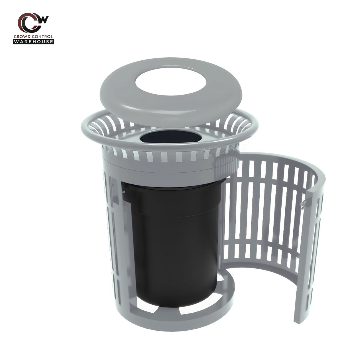 Skyline Trash Receptacle with Flared Top and Side Opening - 32 Gallon Capacity - Crowd Control Warehouse