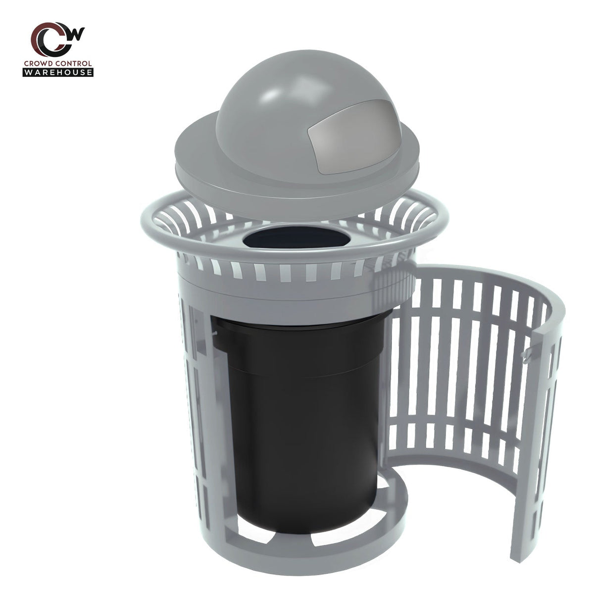 Skyline Trash Receptacle with Flared Top and Side Opening - 32 Gallon Capacity - Crowd Control Warehouse