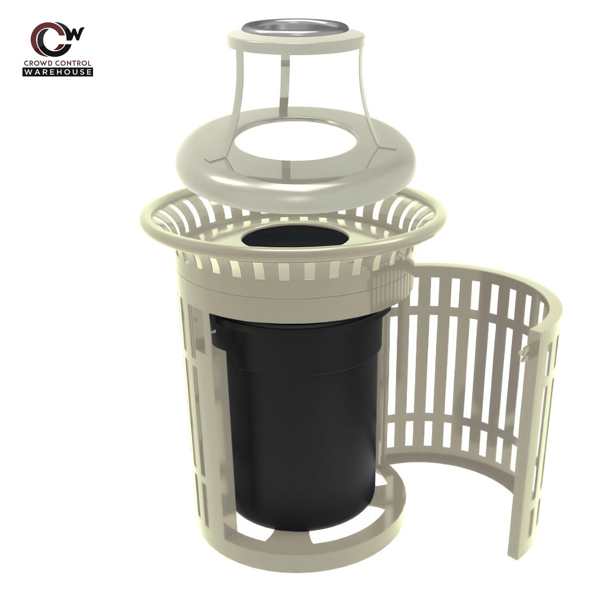 Skyline Trash Receptacle with Flared Top and Side Opening - 32 Gallon Capacity - Crowd Control Warehouse