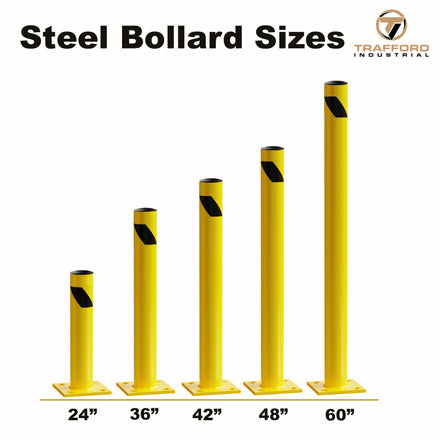 Safety Yellow Steel Bollards, 4.5" Diameter, 24-72" Height - Trafford Industrial