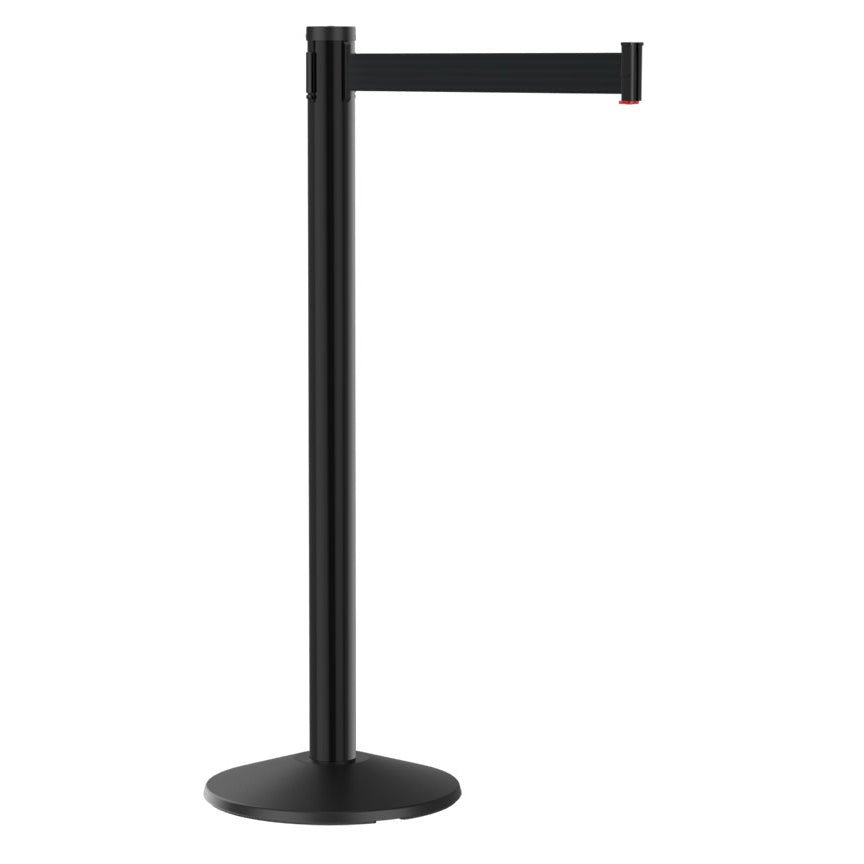 Visiontron Premium Black Crowd Control Stanchion with 10′ Retractable Belt - Crowd Control Warehouse