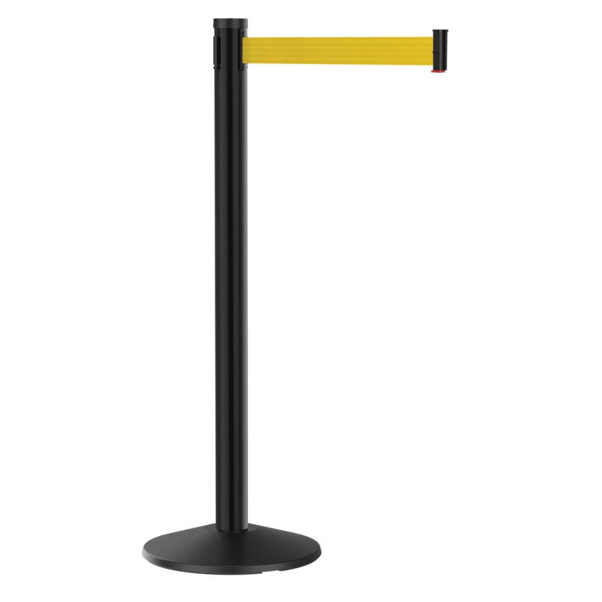 Visiontron Premium Black Crowd Control Stanchion with 10′ Retractable Belt - Crowd Control Warehouse