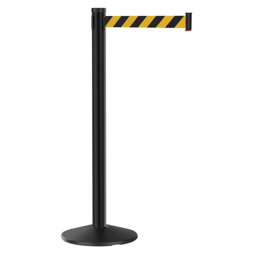 Visiontron Premium Black Crowd Control Stanchion with 10′ Retractable Belt - Crowd Control Warehouse