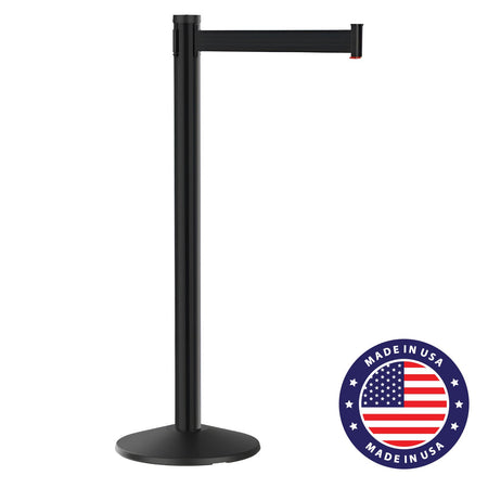 Visiontron Premium Black Crowd Control Stanchion with 10′ Retractable Belt - Crowd Control Warehouse