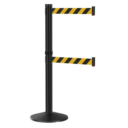 Visiontron Premium Black Dual Line Crowd Control Post with 10' Belts - High - Traffic Indoor Barrier - Crowd Control Warehouse