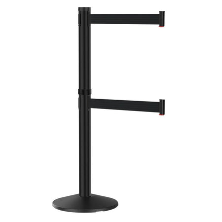 Visiontron Premium Black Dual Line Crowd Control Post with 10' Belts - High - Traffic Indoor Barrier - Crowd Control Warehouse