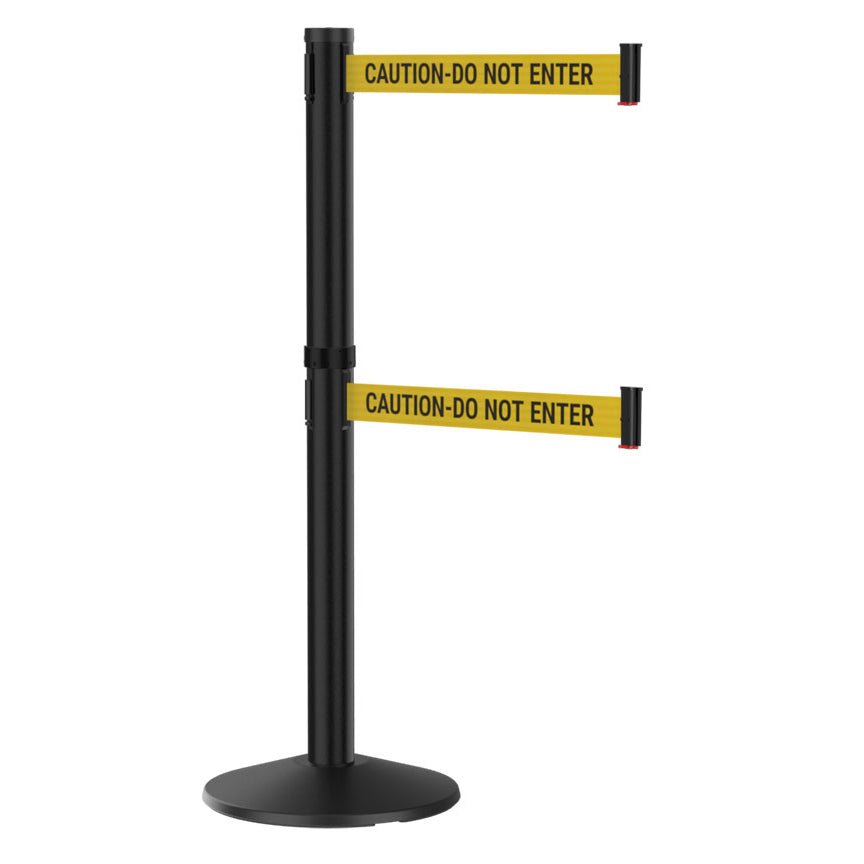 Visiontron Premium Black Dual Line Crowd Control Post with 10' Belts - High - Traffic Indoor Barrier - Crowd Control Warehouse