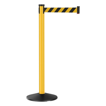 Visiontron Premium Outdoor Retractable Belt Barrier – Yellow Post, 10' Belt, Heavy - Duty Crowd Control Stanchion - Crowd Control Warehouse