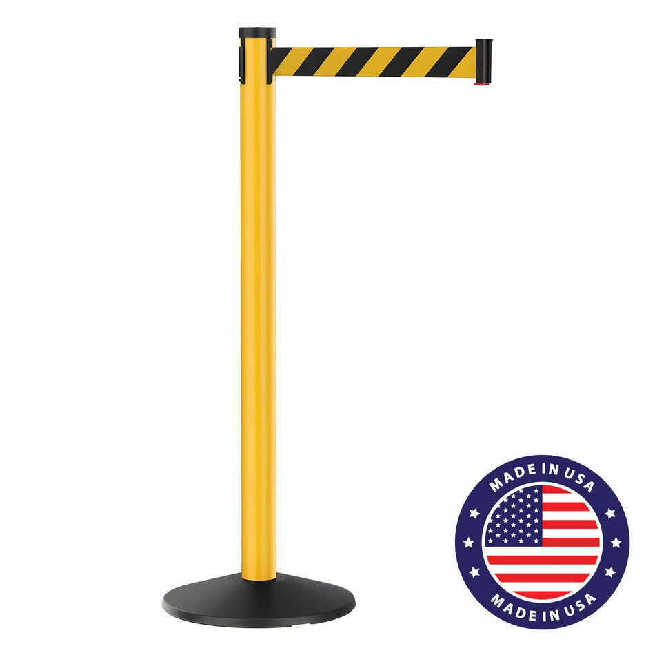 Visiontron Premium Outdoor Retractable Belt Barrier – Yellow Post, 10' Belt, Heavy - Duty Crowd Control Stanchion - Crowd Control Warehouse
