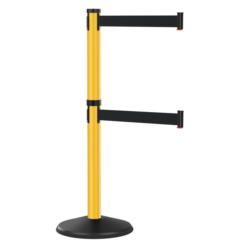 Visiontron Premium Yellow Outdoor Stanchion with Dual 10' Retractable Belt - Crowd Control Warehouse