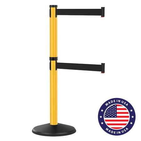 Visiontron Premium Yellow Outdoor Stanchion with Dual 10' Retractable Belt - Crowd Control Warehouse