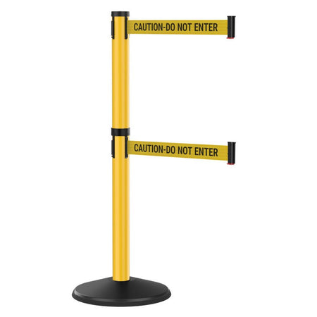 Visiontron Premium Yellow Outdoor Stanchion with Dual 10' Retractable Belt - Crowd Control Warehouse