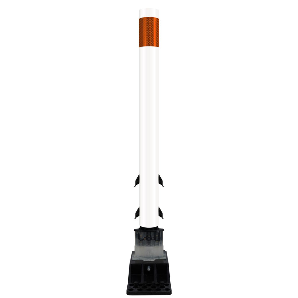 FlexStake Center Line Surface Mount Base Traffic Delineator - White Tubular Post with Reflective Options
