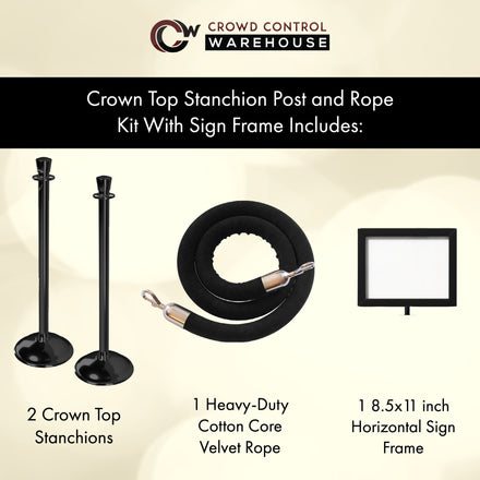 Crown Top Post and Rope Stanchion Kit with Sign Frame - Montour Line