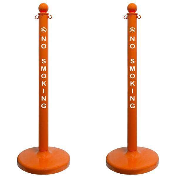 2.5 in. 'NO SMOKING' Safety Orange Plastic Ball Top Stanchion - Crowd Control Warehouse