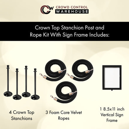 Post and Rope Stanchion Kit, Crown Top Posts, 6 Ft. Velvet Foam Core Rope and Sign Frame - Montour Line