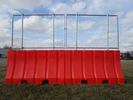 Orange Water/Sand Fillable Traffic Barrier - 42" H x 72" L x 24" W with fence panels
