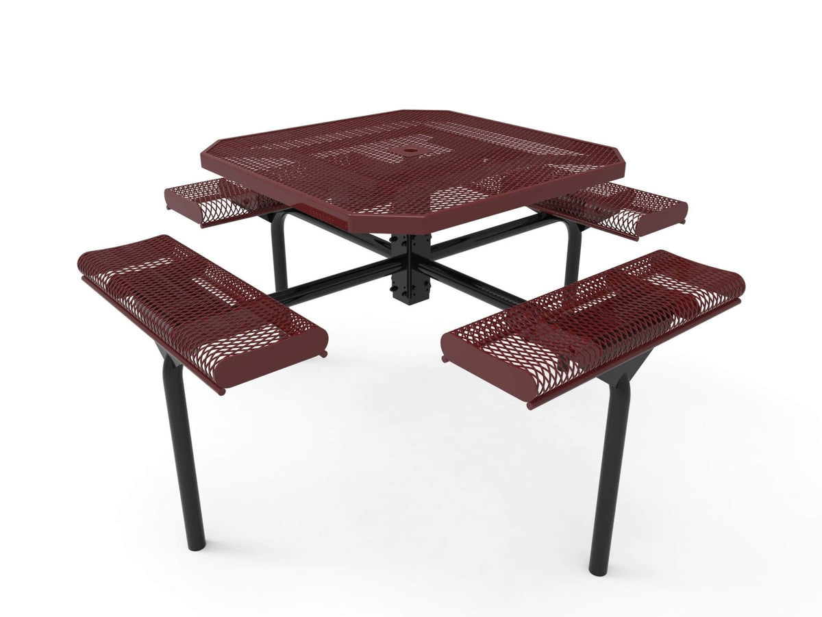 46 in. Octagon Rolled Seat Nexus Pedestal Picnic Table with 4 Seats - Diamond Pattern - Crowd Control Warehouse