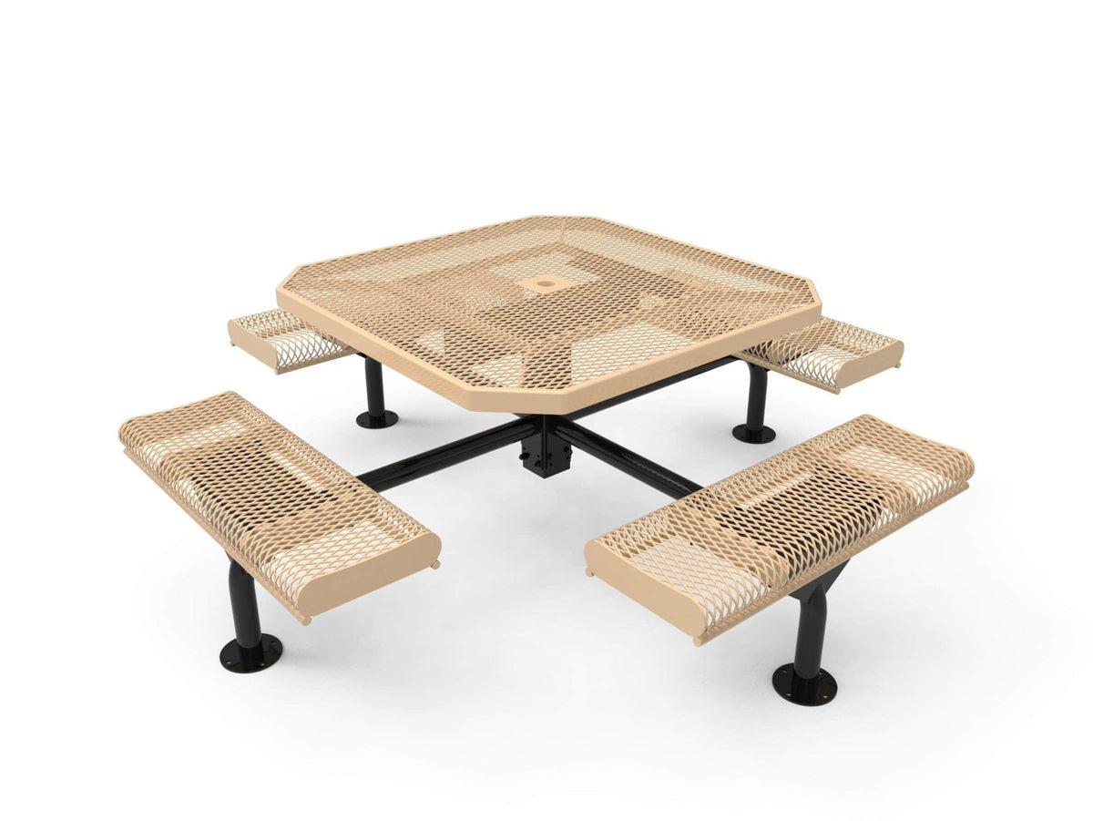 46 in. Octagon Rolled Seat Nexus Pedestal Picnic Table with 4 Seats - Diamond Pattern - Crowd Control Warehouse