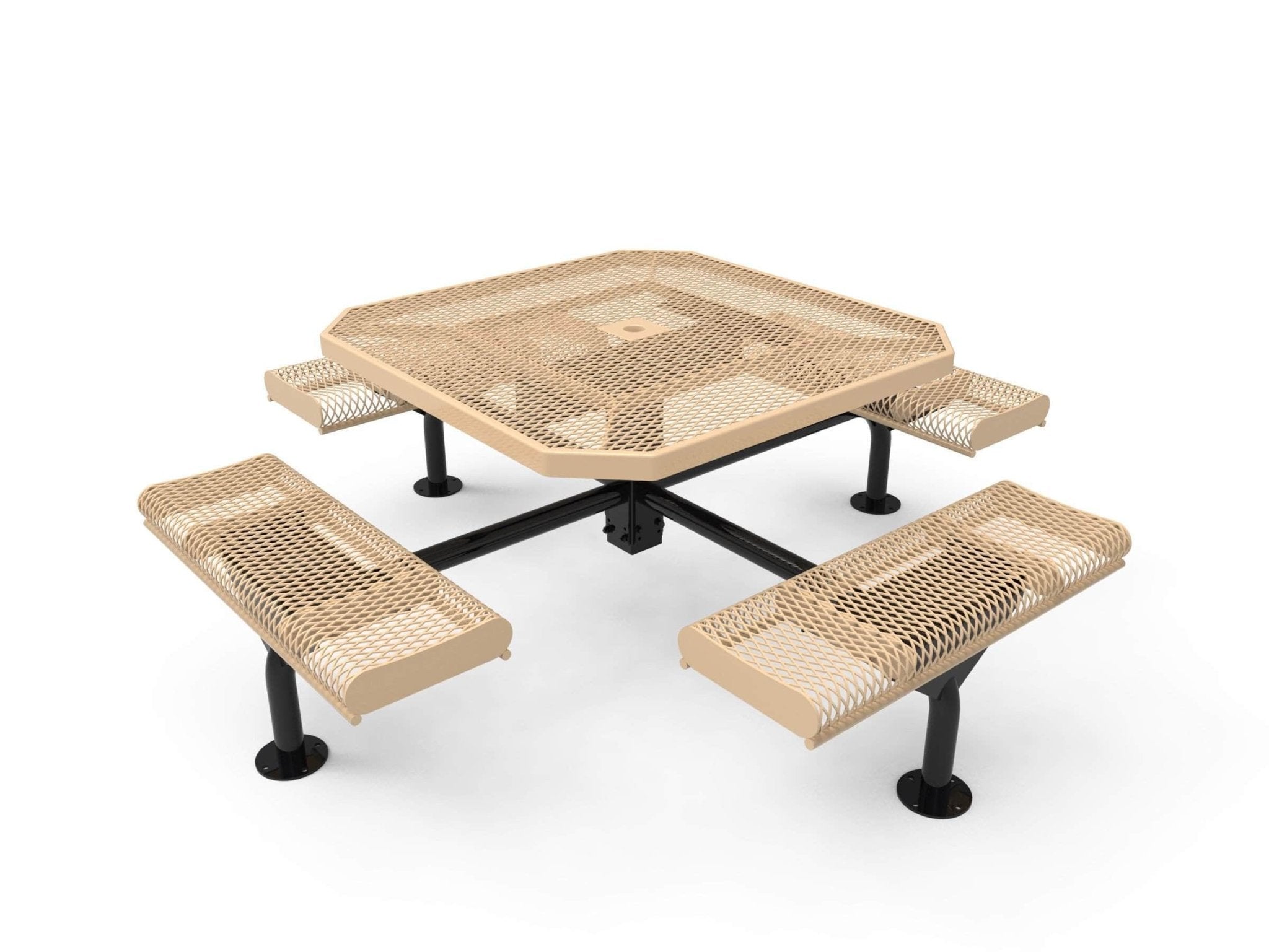 46 in. Octagon Rolled Seat Nexus Pedestal Picnic Table with 4 Seats - Diamond Pattern - Crowd Control Warehouse