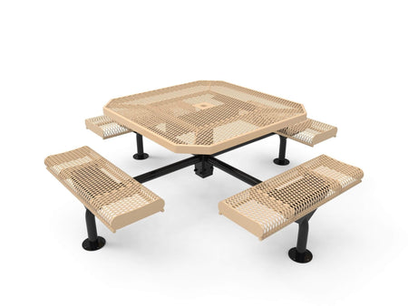 46 in. Octagon Rolled Seat Nexus Pedestal Picnic Table with 4 Seats - Diamond Pattern - Crowd Control Warehouse