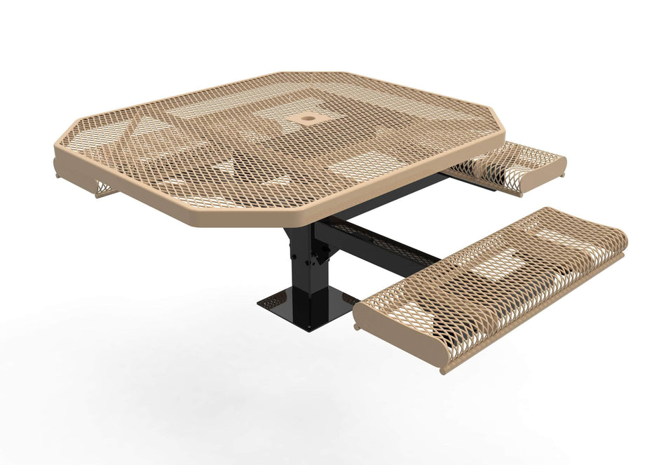 Octagon Rolled Pedestal Picnic Table with ADA Accessible Seating - Diamond Pattern - 46 In.