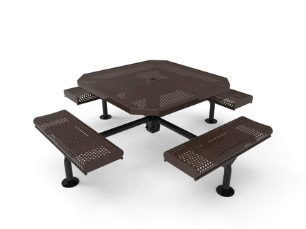 Octagon Rolled Seat Nexus Pedestal Picnic Table with 4 Seats - Circular Pattern - 46 In.