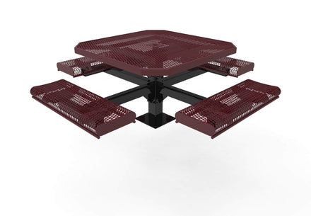 Octagon Rolled Pedestal Picnic Table with 4 Seats - Diamond Pattern - 46 In.