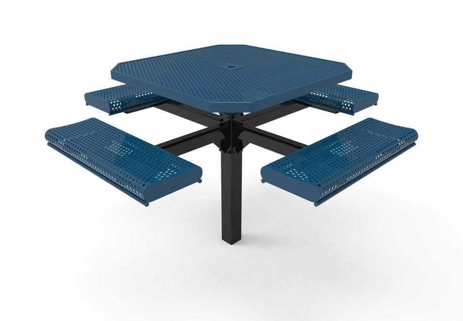 Octagon Rolled Pedestal Picnic Table with 4 Seats - Circular Pattern - 46 In.