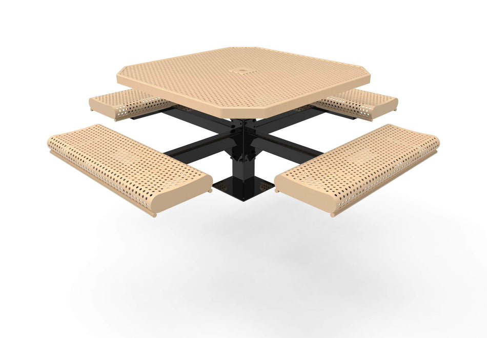 Octagon Rolled Pedestal Picnic Table with 4 Seats - Circular Pattern - 46 In.