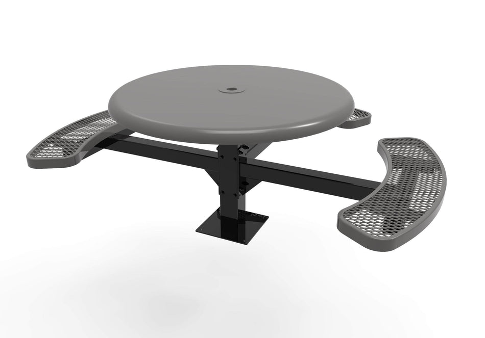 Round Solid Top Pedestal Picnic Table with ADA Accessible Seating – Diamond Pattern - 46 In.