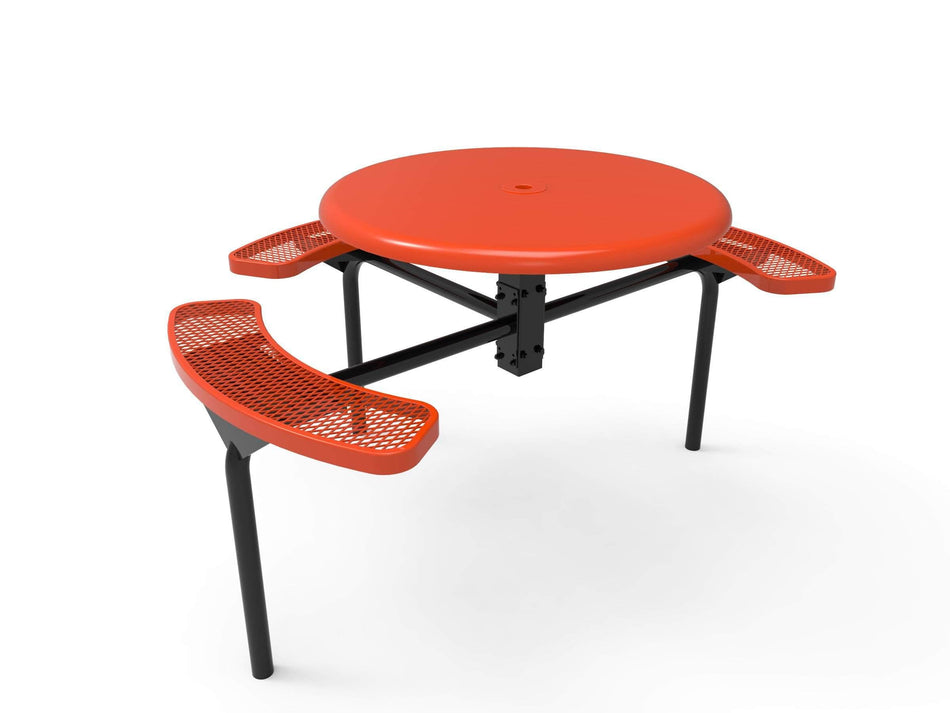 Round Solid Top Nexus Pedestal Picnic Table with 3 Seats - Diamond Pattern - 46 In.