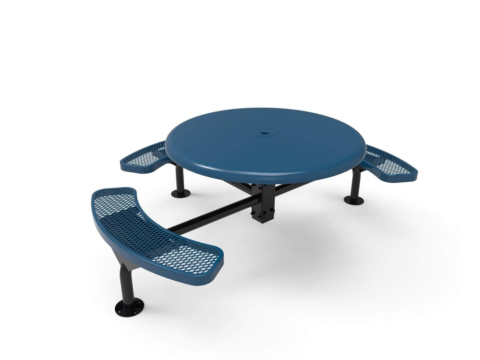 Round Solid Top Nexus Pedestal Picnic Table with 3 Seats - Diamond Pattern - 46 In.