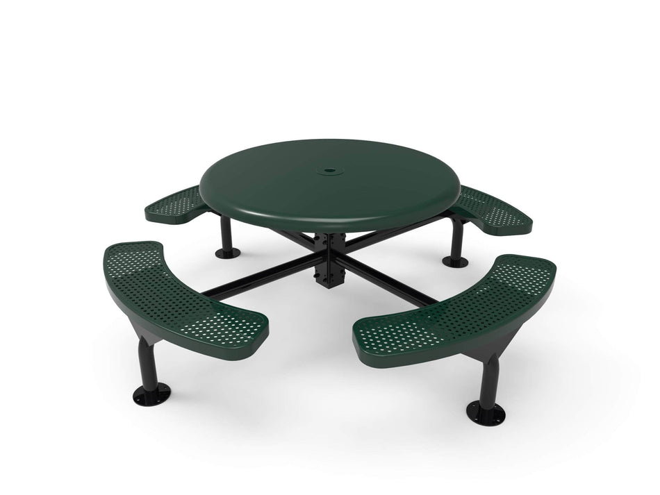 Round Solid Top Nexus Pedestal Picnic Table with 4 Seats - Circular Pattern - 46 In.