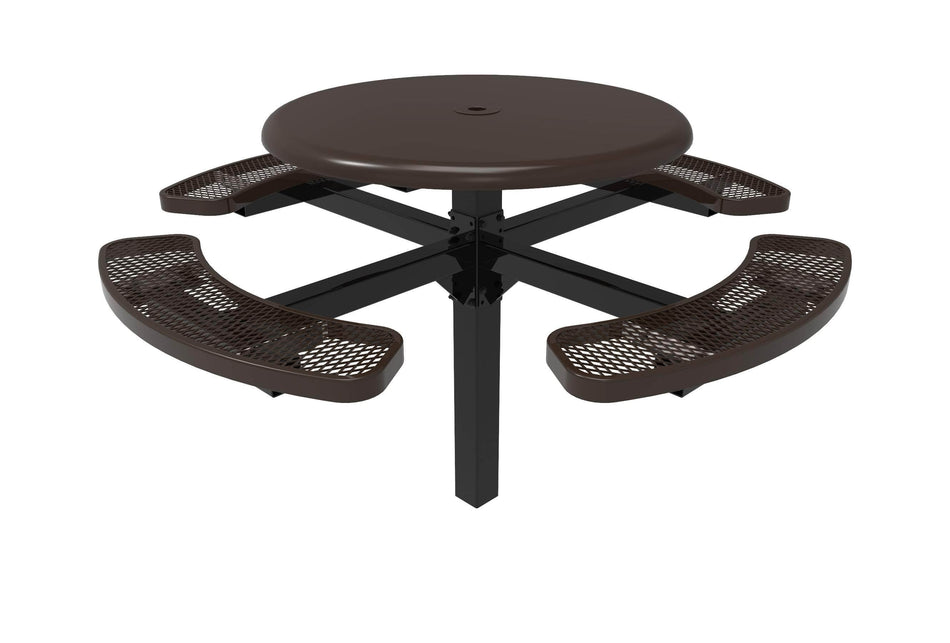 Round Solid Top Pedestal Picnic Table with 4 Seats - Diamond Pattern - 46 In.