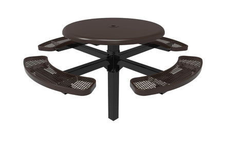 Round Solid Top Pedestal Picnic Table with 4 Seats - Diamond Pattern - 46 In.