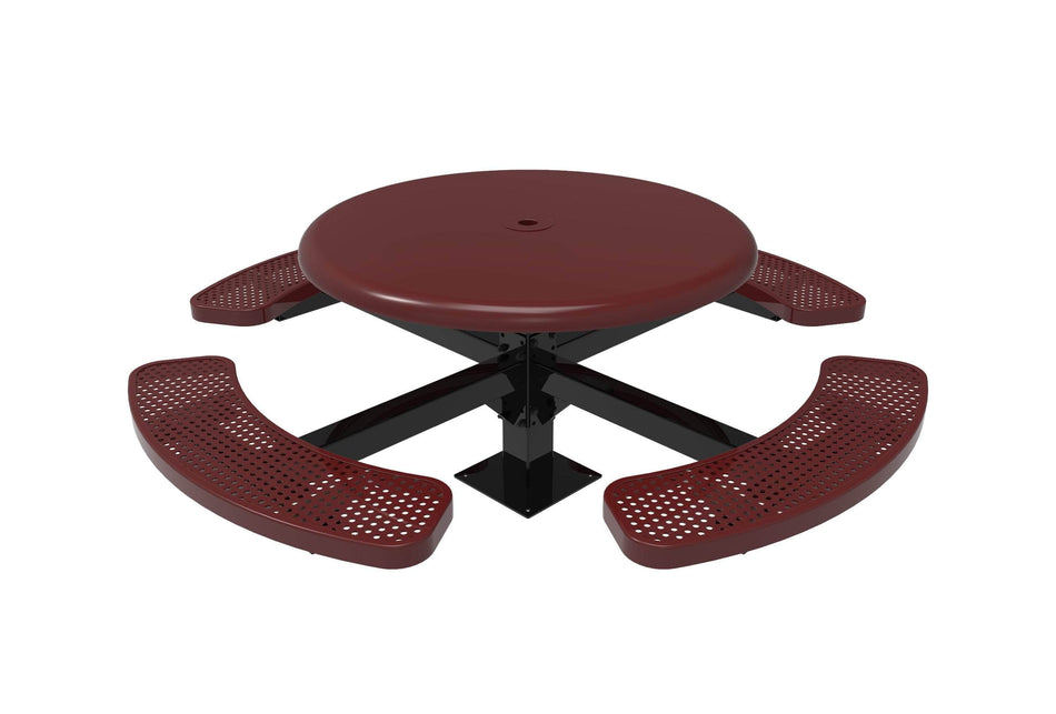 Round Solid Top Pedestal Picnic Table with 4 Seats - Circular Pattern - 46 In.