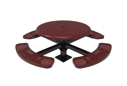 Round Solid Top Pedestal Picnic Table with 4 Seats - Circular Pattern - 46 In.