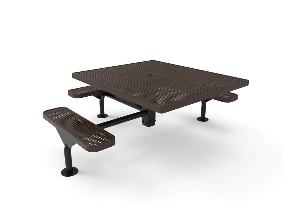Square Nexus Pedestal Picnic Table with 3 Seats - Circular Pattern - 46 In.