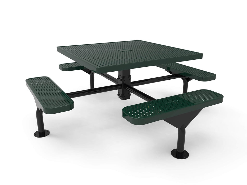 Square Nexus Pedestal Picnic Table with 4 Seats - Circular Pattern - 46 In.