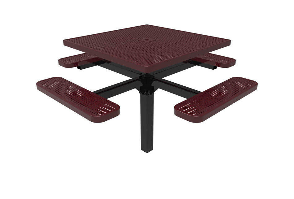 Square Pedestal Picnic Table with 4 Seats - Circular Pattern - 46 In.