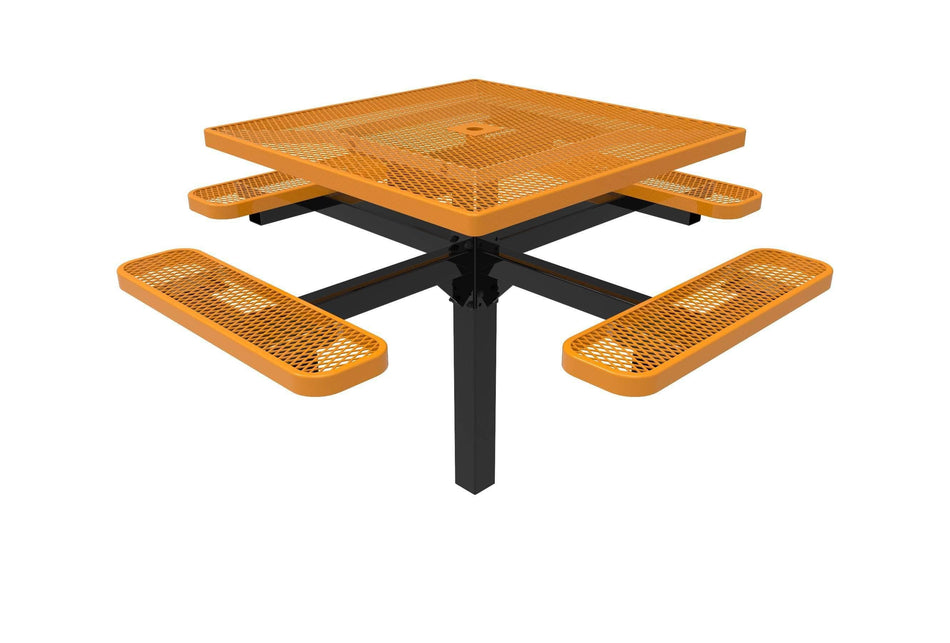 Square Pedestal Picnic Table with 4 Seats - Diamond Pattern - 46 In.