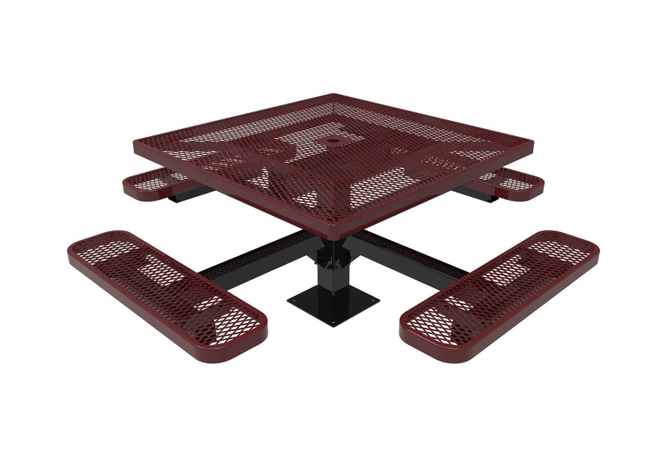 Square Pedestal Picnic Table with 4 Seats - Diamond Pattern - 46 In.