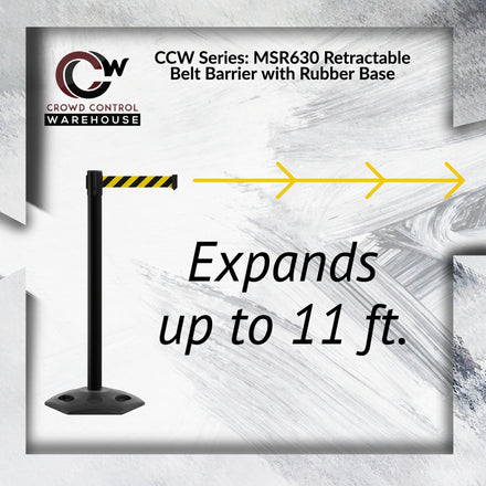 Outdoor Safety Retractable Belt Barrier, Rubber Base, 11 Ft. Belt - Montour Line MSR630