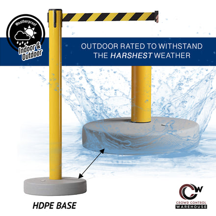 Retractable Belt Barrier Stanchion, Water Fillable Base, Yellow PVC Plastic Post, 11 Ft  Belt - Montour Line MSH630