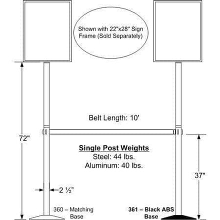 Visiontron 6 Feet Tall Sign Post with Metal Base Cover - 10 Ft. Belt