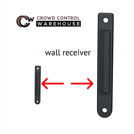 Wall Mounted Retractable Belt Barrier Fixed, Polished Stainless Steel Case, 8.5 and 11 Ft. Belt - CCW Series WMB-120