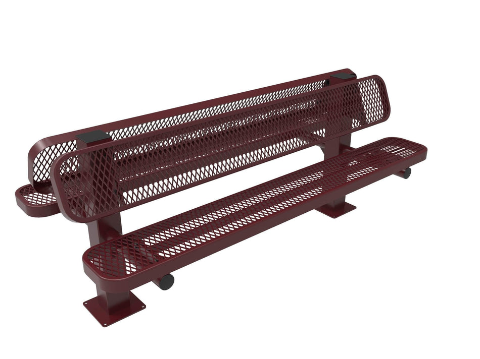 Double Pedestal Park Bench with Back - Diamond Pattern