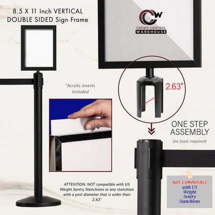 Post Top Sign Frame for Retractable Belt Barriers