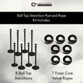 Post and Rope Stanchion Kit, Ball Top Posts, 6 Ft. Velvet Foam Core Rope - Montour Line
